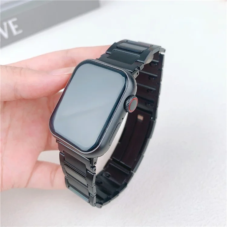 Bracelet pour Apple Watch Series 10 9 8 7 SE 6 5 4 3 2 1 42mm 41mm 40mm 38mm - Bracelet de montre en acier inoxydable à un rang - Noir