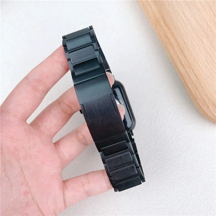 Bracelet pour Apple Watch Series 10 9 8 7 SE 6 5 4 3 2 1 42mm 41mm 40mm 38mm - Bracelet de montre en acier inoxydable à un rang - Noir