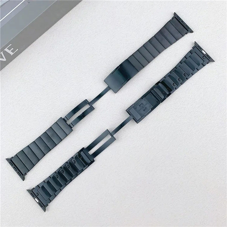 Bracelet pour Apple Watch Series 10 9 8 7 SE 6 5 4 3 2 1 42mm 41mm 40mm 38mm - Bracelet de montre en acier inoxydable à un rang - Noir