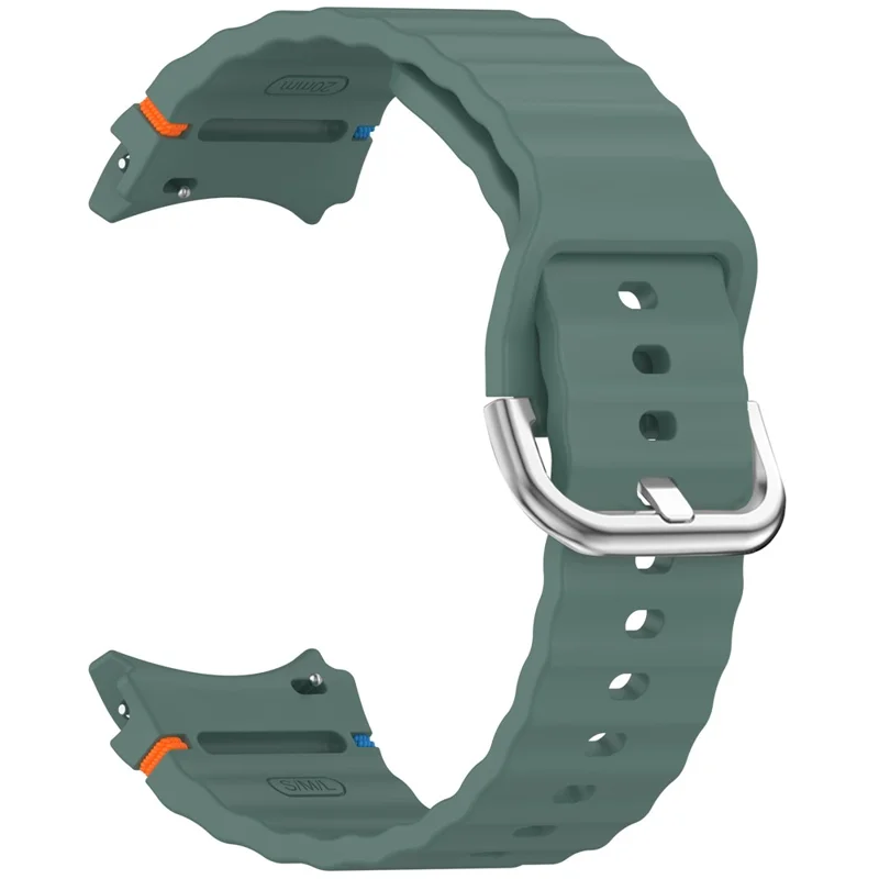 Silicone Strap for Samsung Galaxy Watch7 / 6 / 5 Pro / 5 Watch Band Wave Design with Silver Metal Buckle - Olive Green