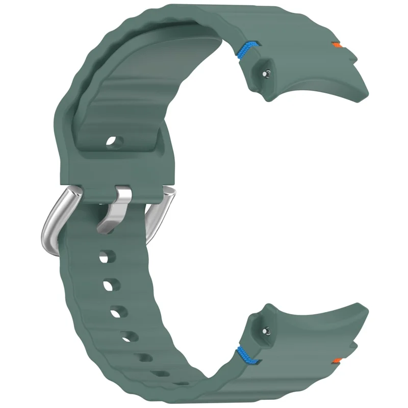 Silicone Strap for Samsung Galaxy Watch7 / 6 / 5 Pro / 5 Watch Band Wave Design with Silver Metal Buckle - Olive Green