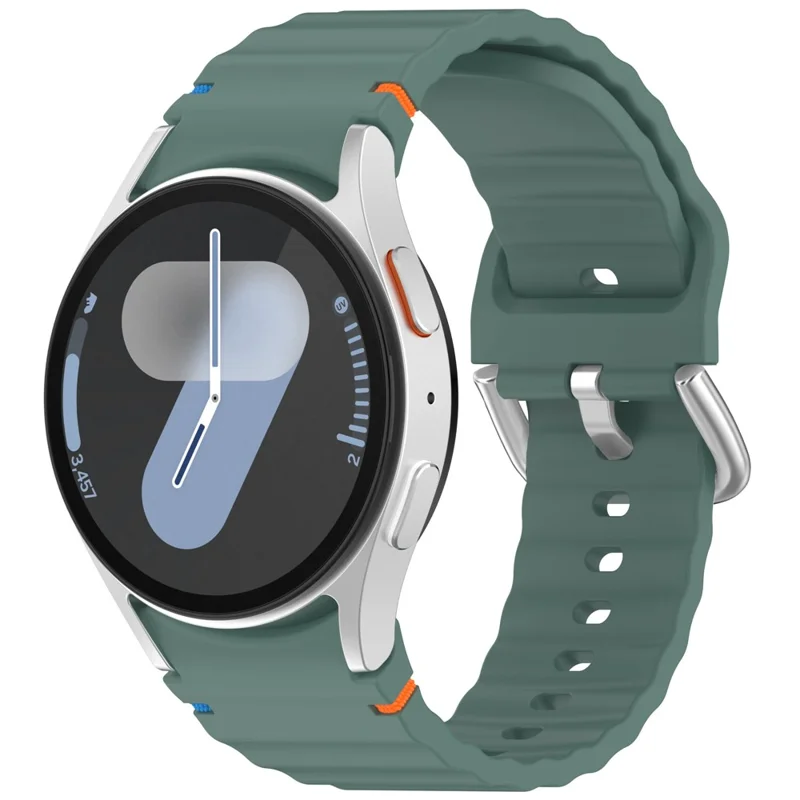 Silicone Strap for Samsung Galaxy Watch7 / 6 / 5 Pro / 5 Watch Band Wave Design with Silver Metal Buckle - Olive Green