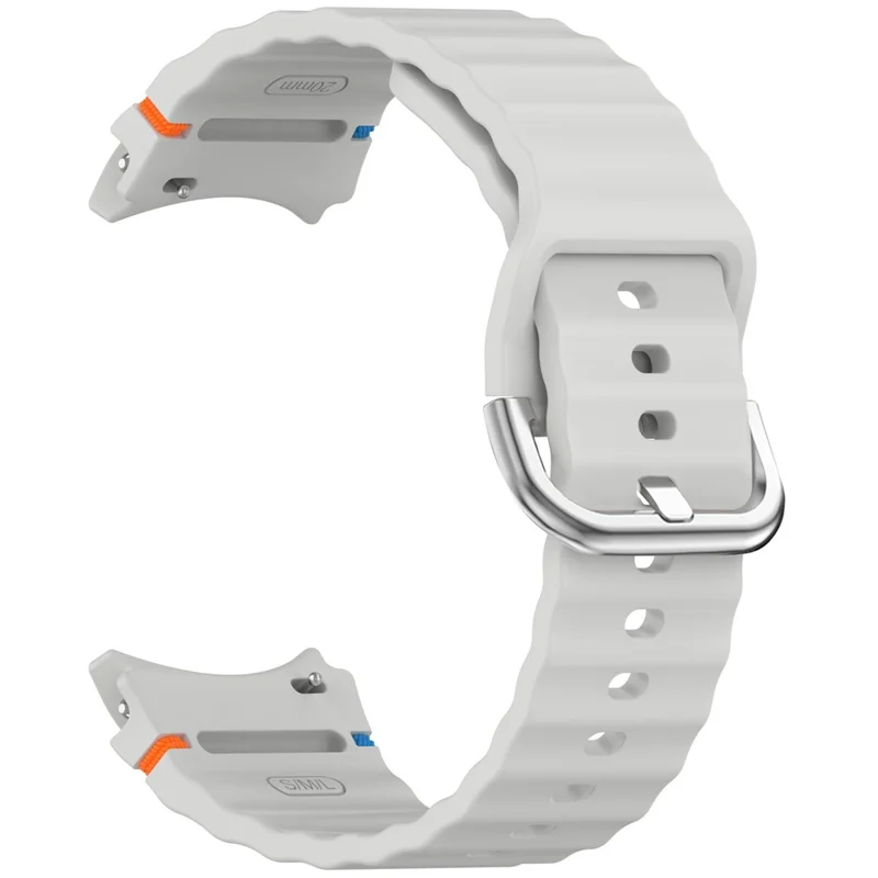 Silicone Strap for Samsung Galaxy Watch7 / 6 / 5 Pro / 5 Watch Band Wave Design with Silver Metal Buckle - Light Grey