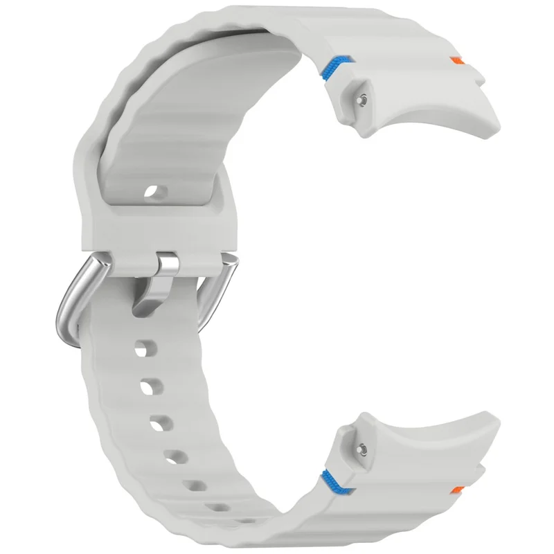 Silicone Strap for Samsung Galaxy Watch7 / 6 / 5 Pro / 5 Watch Band Wave Design with Silver Metal Buckle - Light Grey