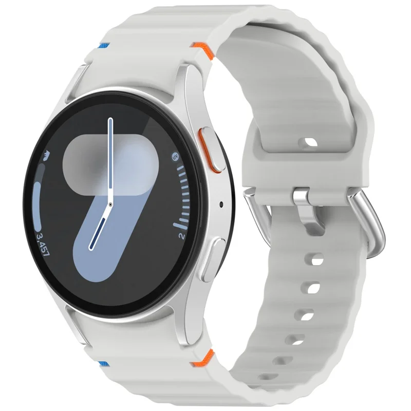 Silicone Strap for Samsung Galaxy Watch7 / 6 / 5 Pro / 5 Watch Band Wave Design with Silver Metal Buckle - Light Grey