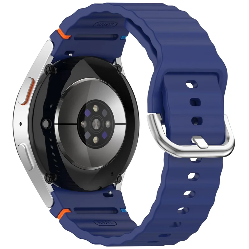 Silikon Armband für Samsung Galaxy Watch7 / 6 / 5 Pro / 5 Uhrenband Wellendesign mit silberner Metallschnalle - Mitternachtsblau
