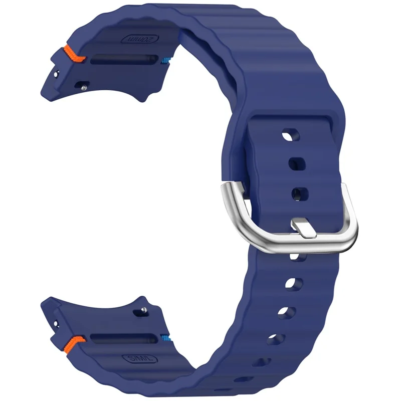 Silikon Armband für Samsung Galaxy Watch7 / 6 / 5 Pro / 5 Uhrenband Wellendesign mit silberner Metallschnalle - Mitternachtsblau