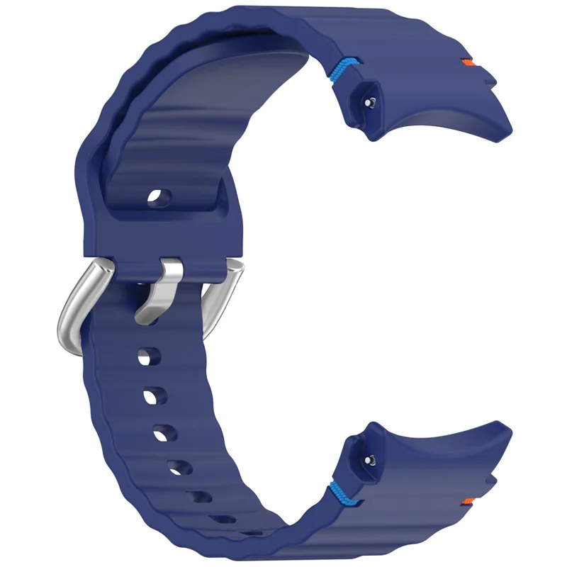 Silikon Armband für Samsung Galaxy Watch7 / 6 / 5 Pro / 5 Uhrenband Wellendesign mit silberner Metallschnalle - Mitternachtsblau