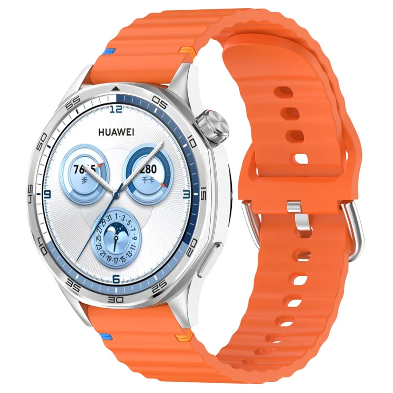 22mm Watch Strap for Samsung Galaxy Watch3 45mm / Watch 46mm / Huawei Watch 4 Pro Flat Wavy Silicone Band - Orange