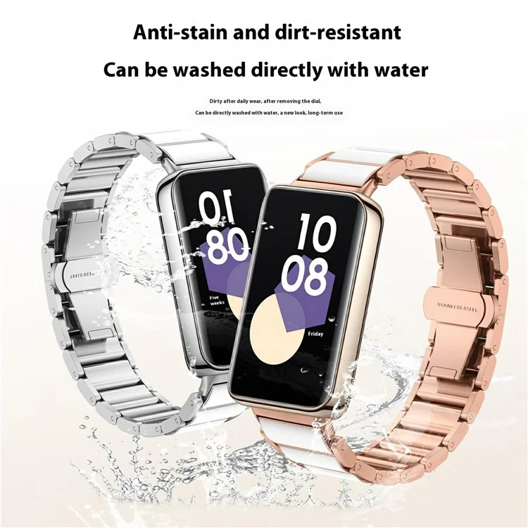 Pulseira For Honor Band 9 com Acabamento Cerâmico em Aço Inoxidável - Prata