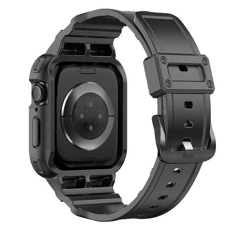 For Apple Watch Series 10 42mm TPU One-Piece Solid Color Watchband with Protective Case - Black