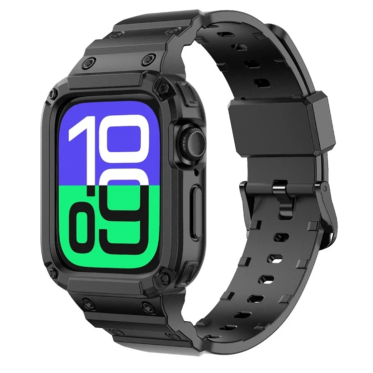 For Apple Watch Series 10 42mm TPU One-Piece Solid Color Watchband with Protective Case - Black