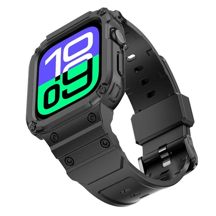 For Apple Watch Series 10 42mm TPU One-Piece Solid Color Watchband with Protective Case - Black