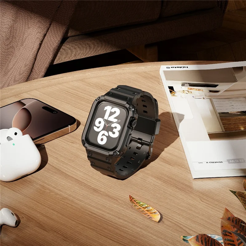 For Apple Watch Series 10 42mm TPU One-Piece Solid Color Watchband with Protective Case - Black