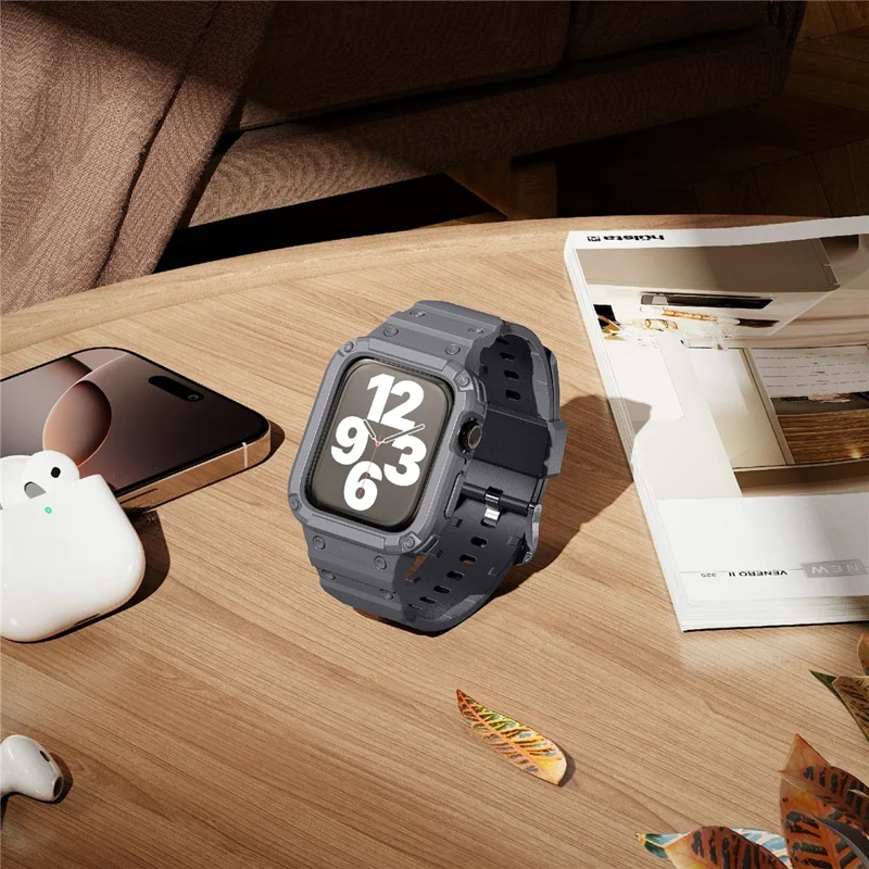 For Apple Watch Series 10 42mm TPU One-Piece Solid Color Watchband with Protective Case - Grey