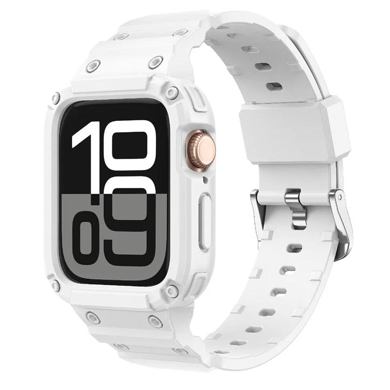 For Apple Watch Series 10 46mm TPU One-Piece Solid Color Watchband with Protective Case - White