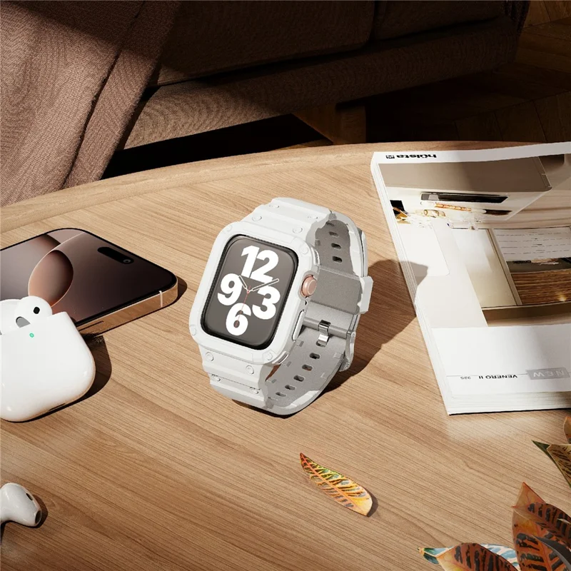 For Apple Watch Series 10 46mm TPU One-Piece Solid Color Watchband with Protective Case - White