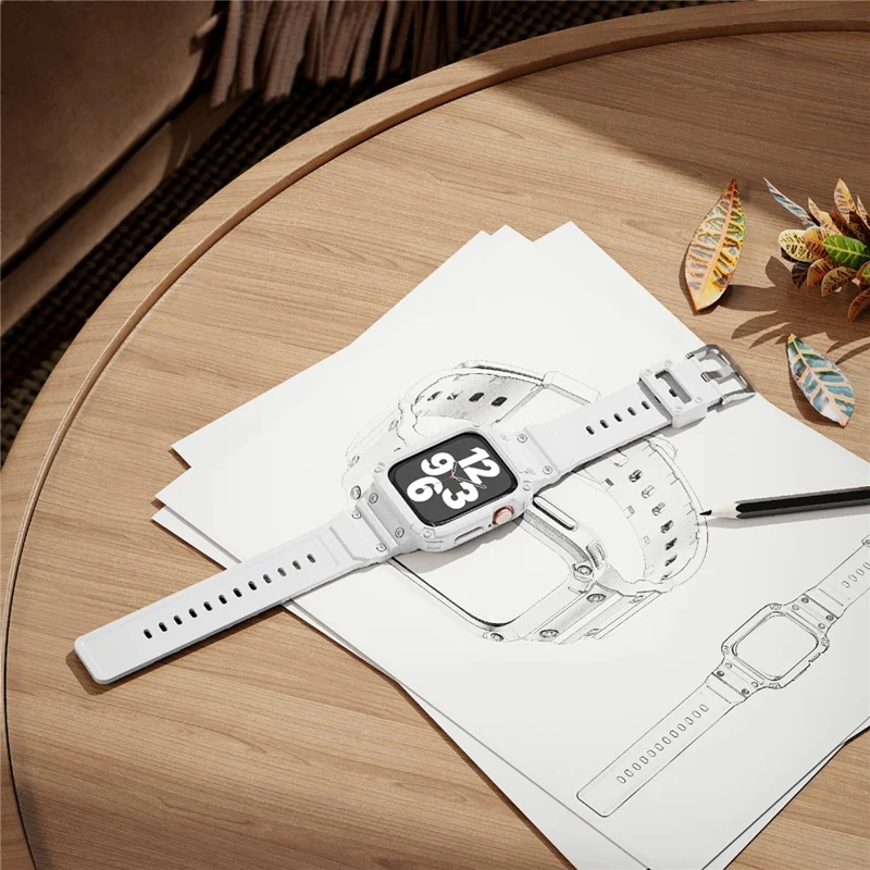 For Apple Watch Series 10 46mm TPU One-Piece Solid Color Watchband with Protective Case - White