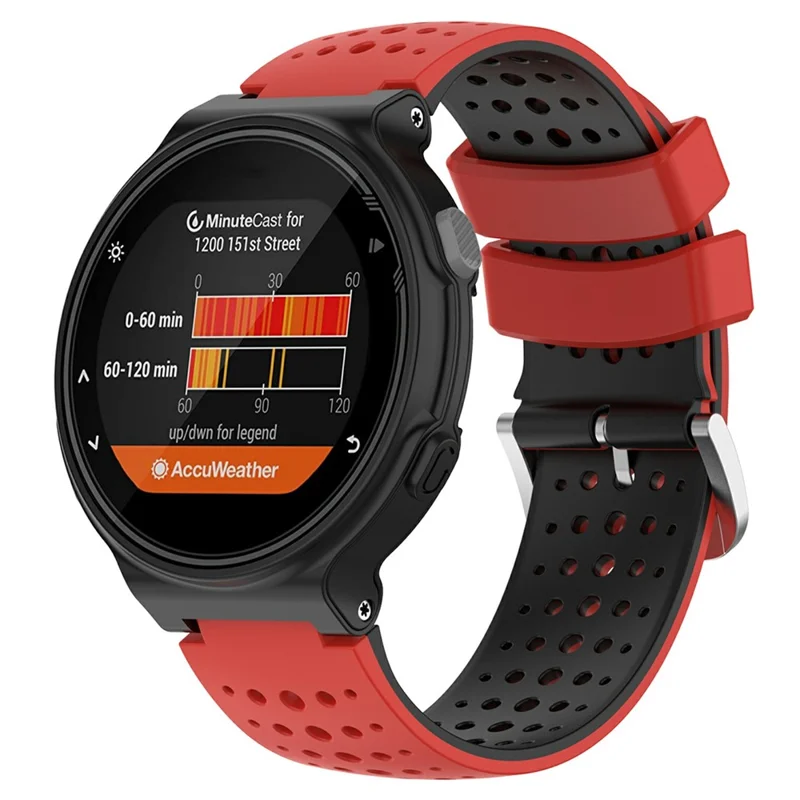 For Garmin Forerunner 220 Silicone Watch Band Replacement Wrist Strap with Round Holes - Red+Black