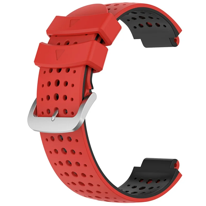 For Garmin Forerunner 220 Silicone Watch Band Replacement Wrist Strap with Round Holes - Red+Black