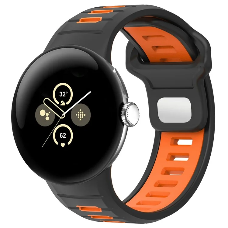 For Google Pixel Watch 3 45mm Replacement Watch Band Dual Color Silicone Strap - Black+Orange