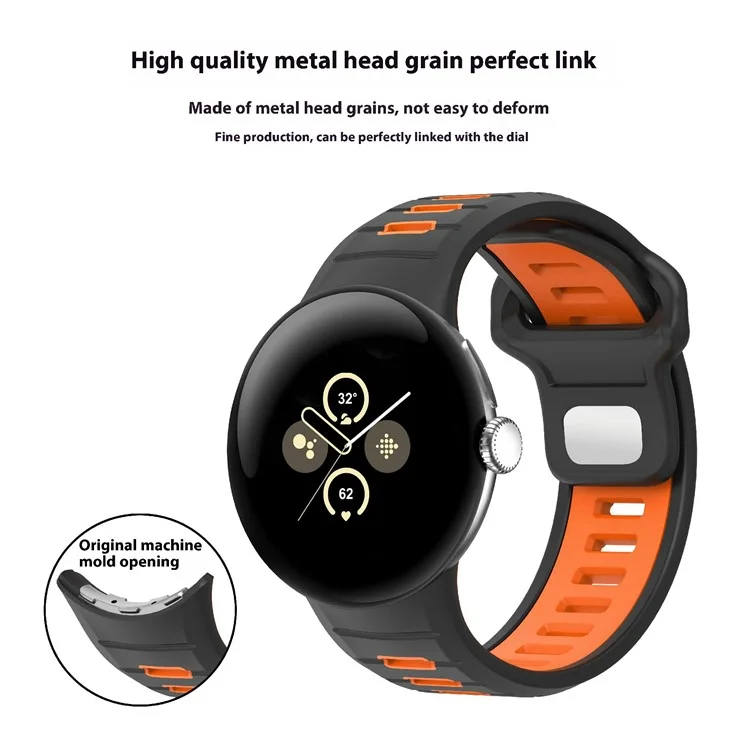 For Google Pixel Watch 3 45mm Replacement Watch Band Dual Color Silicone Strap - Black+Orange