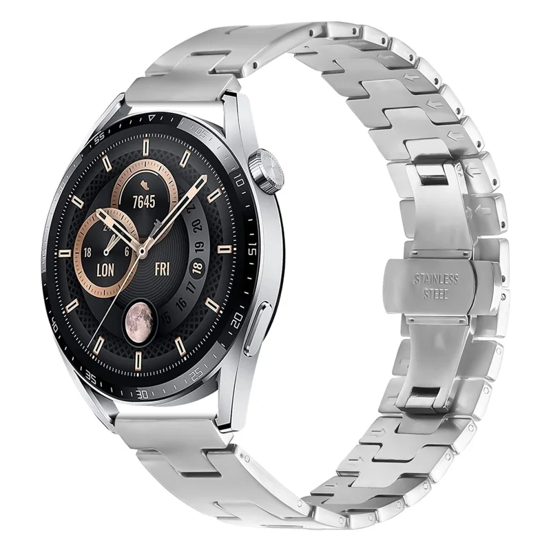 For Huami Amazfit Bip 5 Replacement Strap H-Type Butterfly Clasp Stainless Steel Watch Band Silver