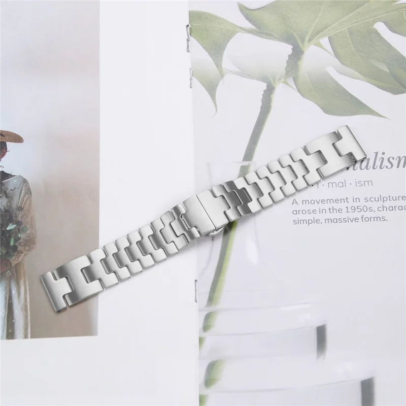 For Huami Amazfit Stratos 3 Replacement Strap H-Type Butterfly Clasp Stainless Steel Watch Band Silver