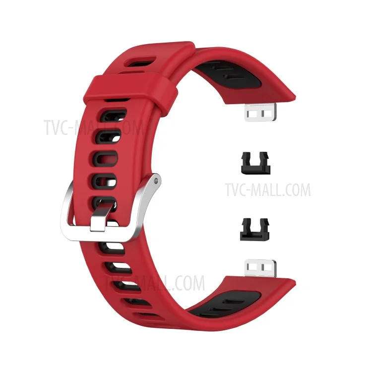 Correa De Reloj De Doble Color De Silicona Suave Para El Reloj Huawei. - Negro Rojo