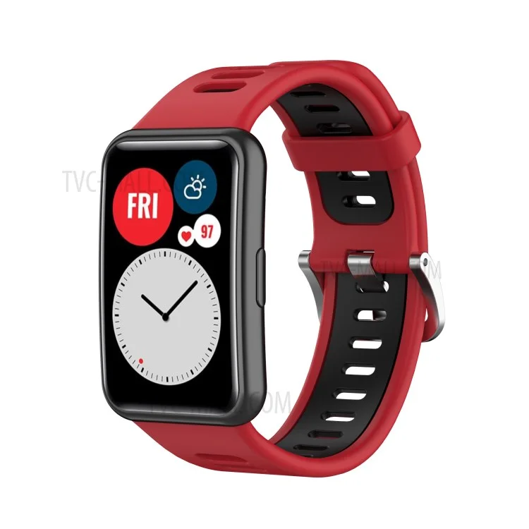 Correa De Reloj De Doble Color De Silicona Suave Para El Reloj Huawei. - Negro Rojo