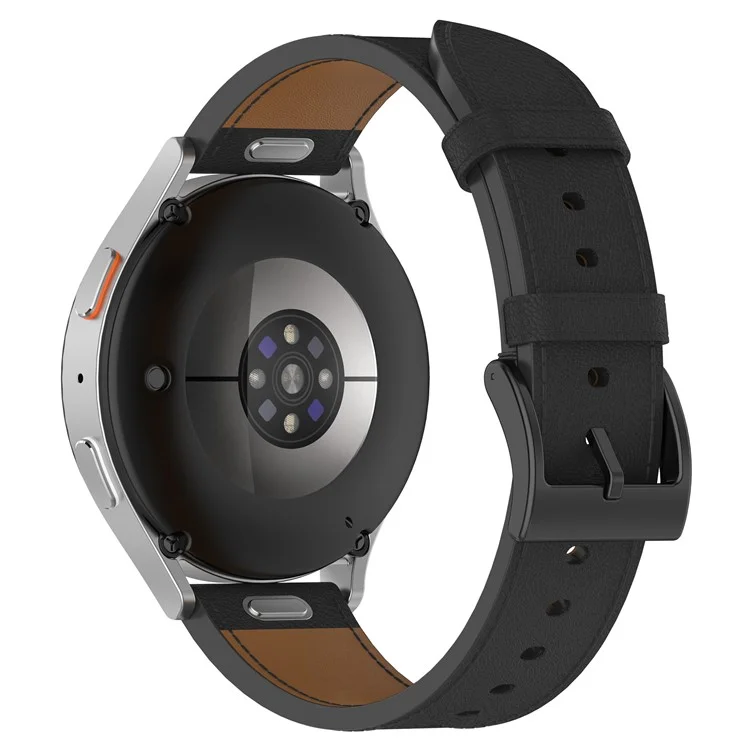 20mm Strap for Samsung Galaxy Watch 7 / 6 / 5 44mm 40mm Universal Genuine Cow Leather Watch Band with Press Button - Black