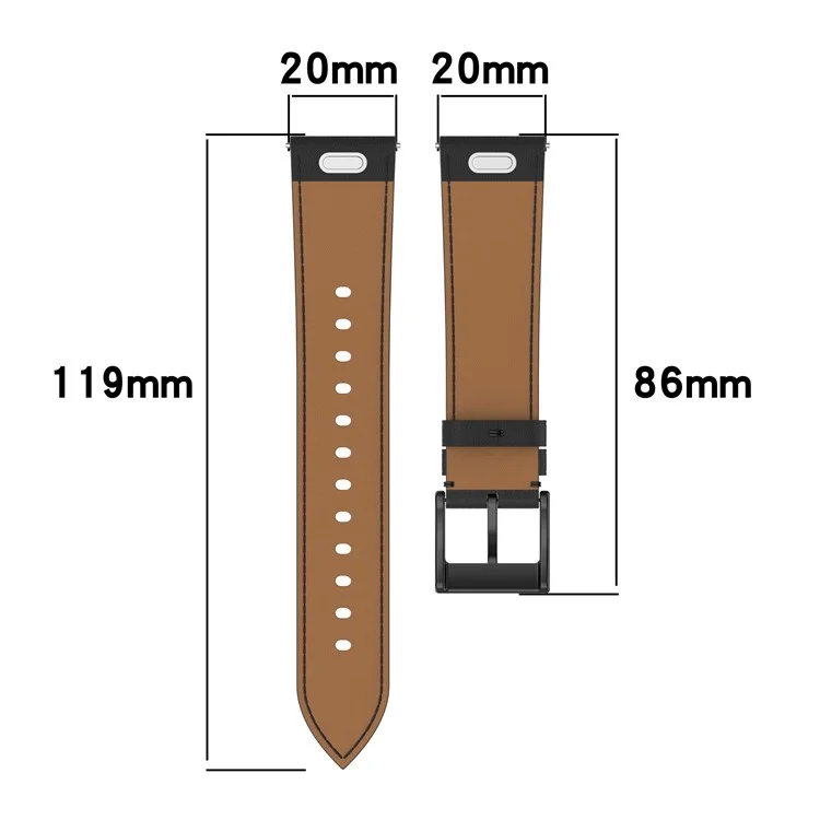 20mm Strap for Samsung Galaxy Watch 7 / 6 / 5 44mm 40mm Universal Genuine Cow Leather Watch Band with Press Button - Black