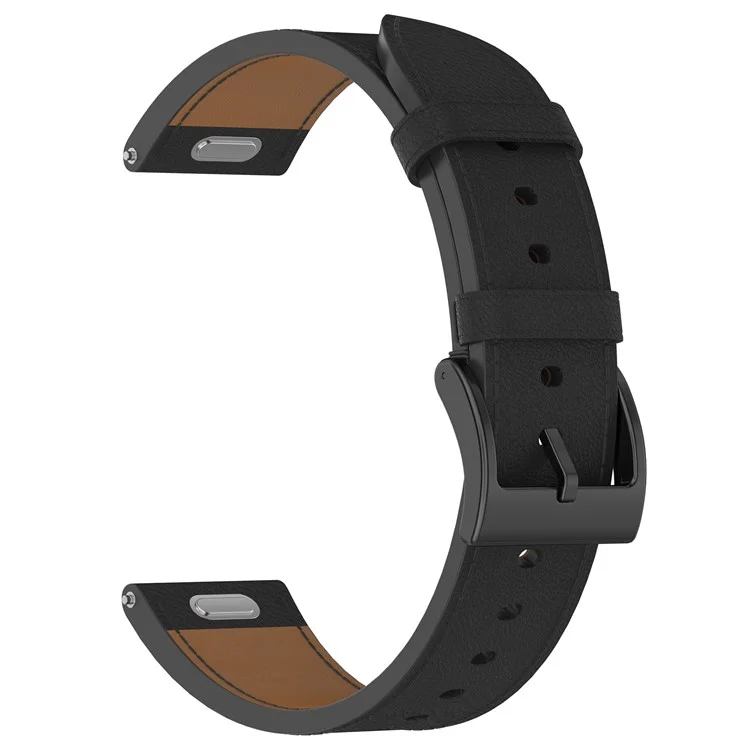 20mm Strap for Samsung Galaxy Watch 7 / 6 / 5 44mm 40mm Universal Genuine Cow Leather Watch Band with Press Button - Black
