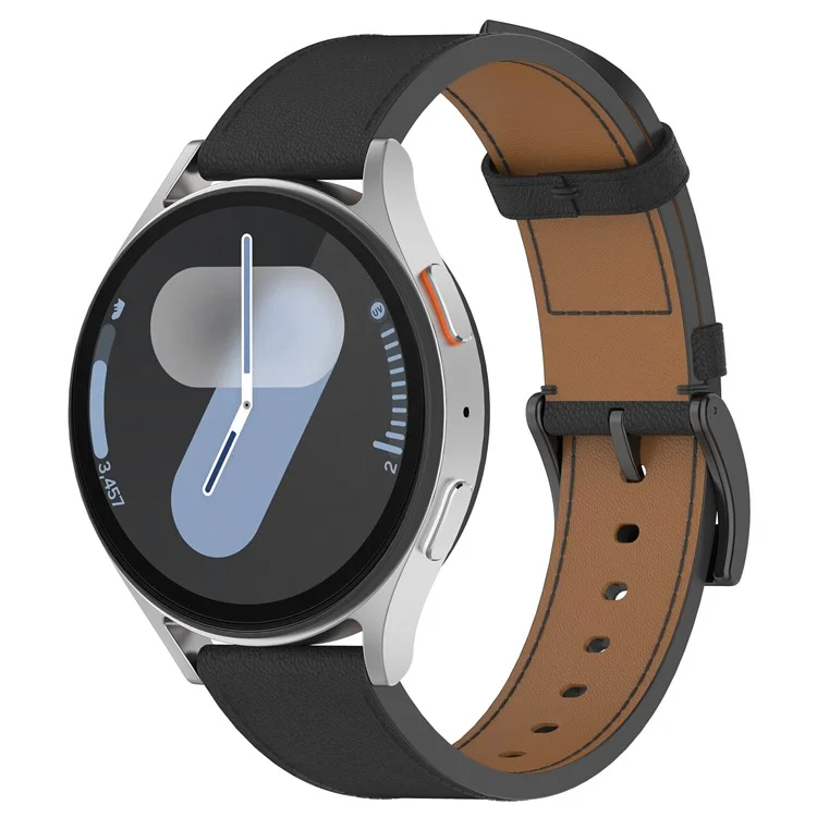 20mm Strap for Samsung Galaxy Watch 7 / 6 / 5 44mm 40mm Universal Genuine Cow Leather Watch Band with Press Button - Black