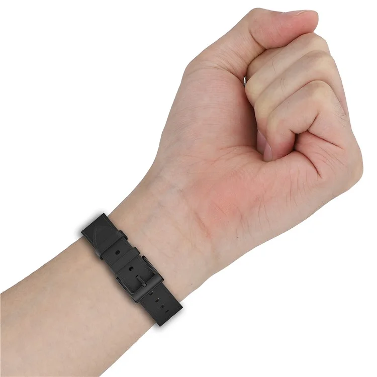 20mm Strap for Samsung Galaxy Watch 7 / 6 / 5 44mm 40mm Universal Genuine Cow Leather Watch Band with Press Button - Black