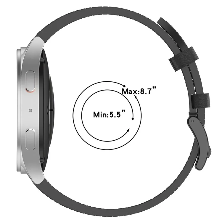 20mm Strap for Samsung Galaxy Watch 7 / 6 / 5 44mm 40mm Universal Genuine Cow Leather Watch Band with Press Button - Black