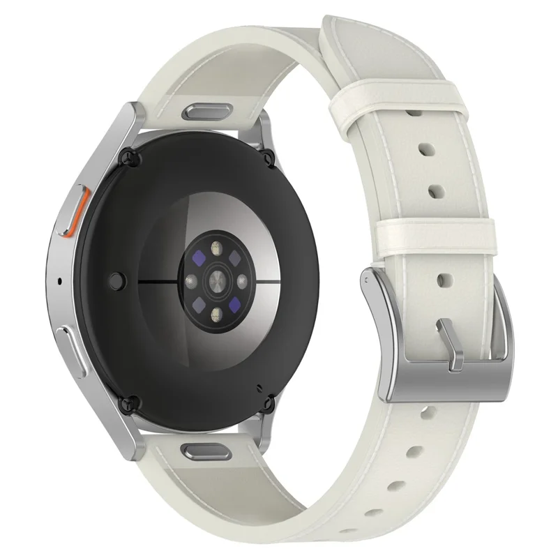 Кожаный ремешок 20 мм для Samsung Galaxy Watch 7 / 6 / 5 44 мм 40 мм универсальный из натуральной воловьей кожи с нажимной кнопкой - Белый