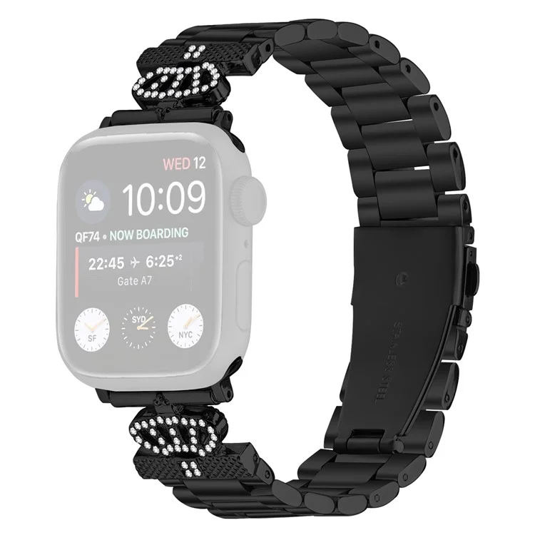 Stainless Steel Strap for Apple Watch Series 10 Ultra 9 8 7 SE 6 5 4 3 2 1 46mm 49mm 45mm 44mm 42mm Crown Shape Watch Band - Black
