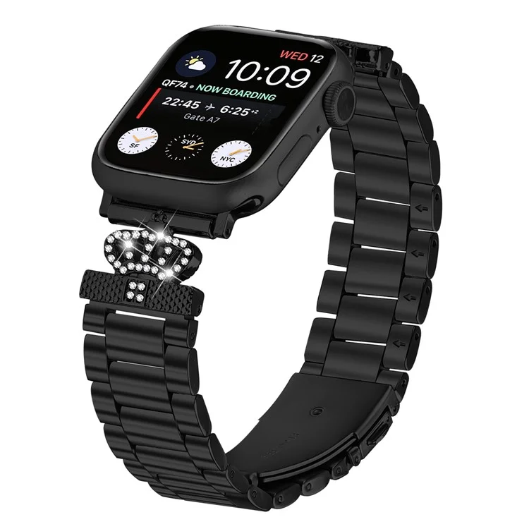 Stainless Steel Strap for Apple Watch Series 10 Ultra 9 8 7 SE 6 5 4 3 2 1 46mm 49mm 45mm 44mm 42mm Crown Shape Watch Band - Black