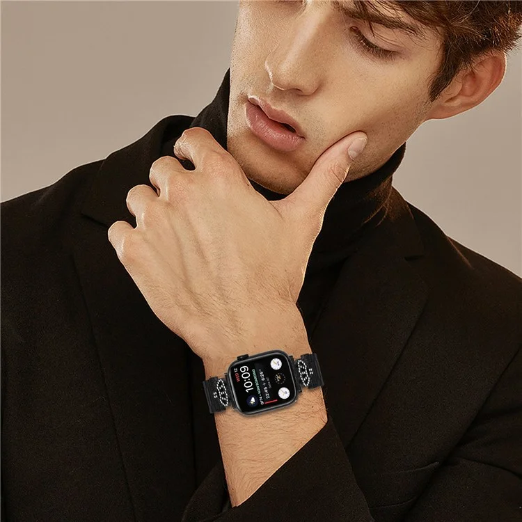 Stainless Steel Strap for Apple Watch Series 10 Ultra 9 8 7 SE 6 5 4 3 2 1 46mm 49mm 45mm 44mm 42mm Crown Shape Watch Band - Black