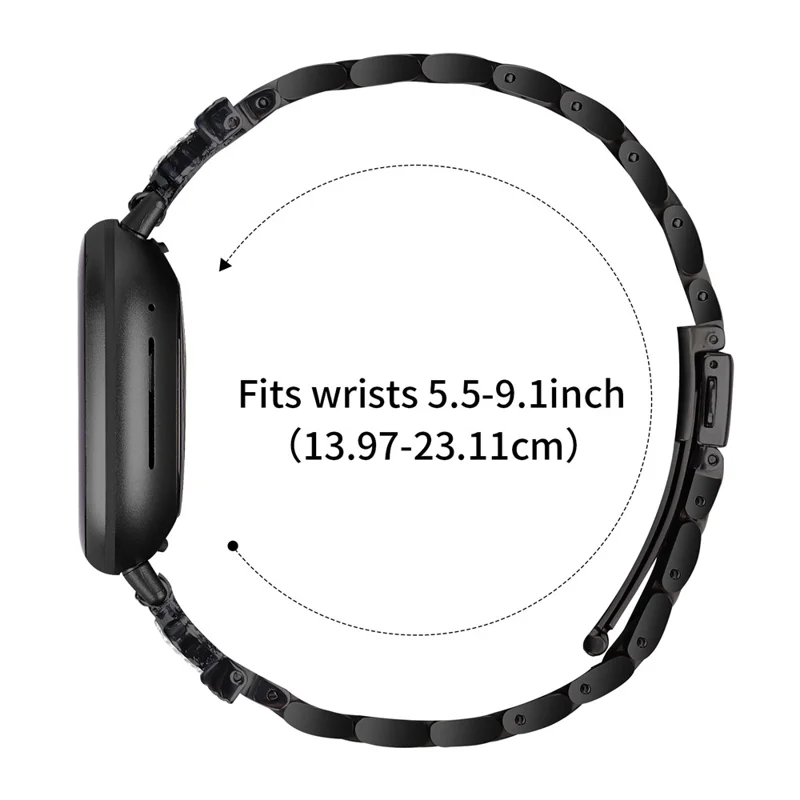 Stainless Steel Strap for Fitbit Versa 4 / Sense 2 Crown Shape Rhinestone Decor Watch Band - Black