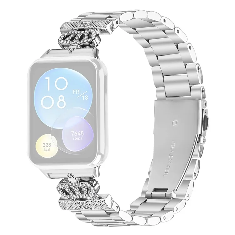 For Xiaomi Redmi Watch 4 Stainless Steel Strap Crown Shape Rhinestone Decor Silver Watch Band