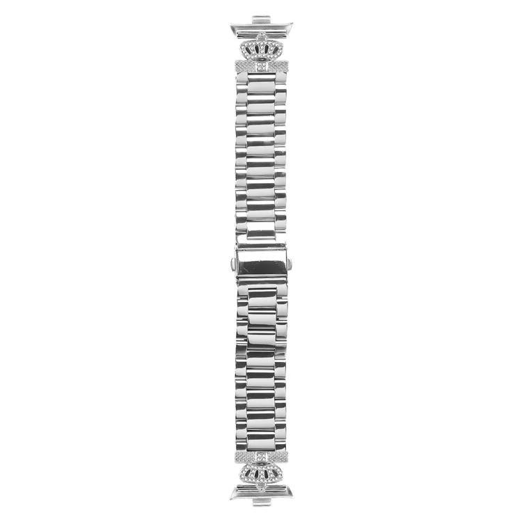For Xiaomi Redmi Watch 4 Stainless Steel Strap Crown Shape Rhinestone Decor Silver Watch Band