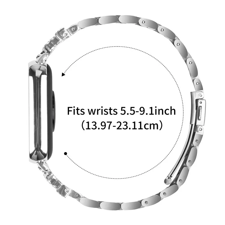 For Xiaomi Redmi Watch 4 Stainless Steel Strap Crown Shape Rhinestone Decor Silver Watch Band