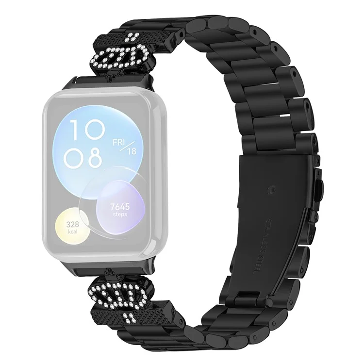 Pulseira de Aço Inoxidável para Xiaomi Redmi Watch 4 com Decoração de Strass em Formato de Coroa - Preto