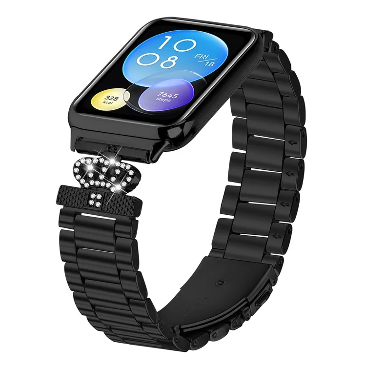 Pulseira de Aço Inoxidável para Xiaomi Redmi Watch 4 com Decoração de Strass em Formato de Coroa - Preto