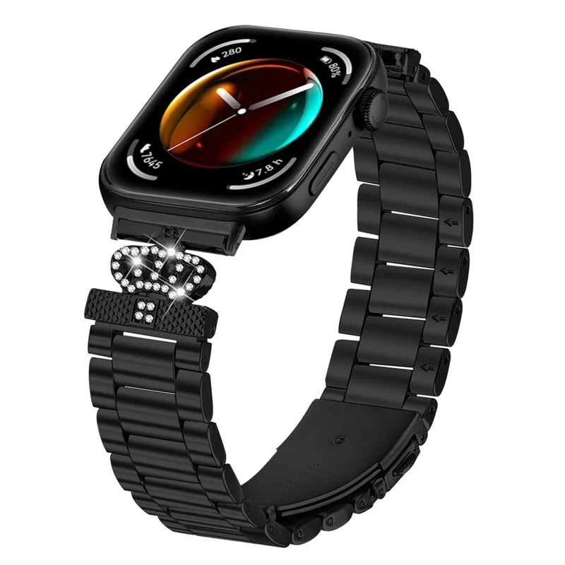Para Huawei Watch Fit 3 Correa de acero inoxidable Forma de corona Decoración de Rhinestone Banda de reloj - Negro