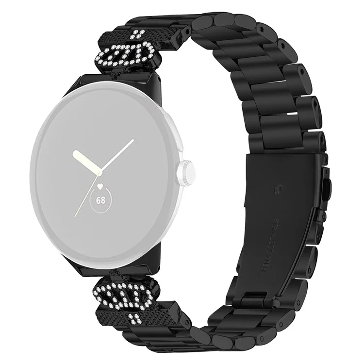 Für Google Pixel Watch 2 / Watch Edelstahlarmband in Kronenform mit Strassstein-Verzierung - Schwarz