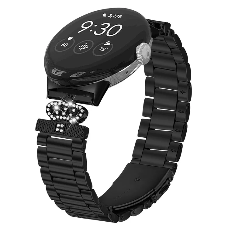 Für Google Pixel Watch 2 / Watch Edelstahlarmband in Kronenform mit Strassstein-Verzierung - Schwarz