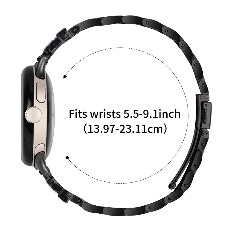 Für Google Pixel Watch 2 / Watch Edelstahlarmband in Kronenform mit Strassstein-Verzierung - Schwarz